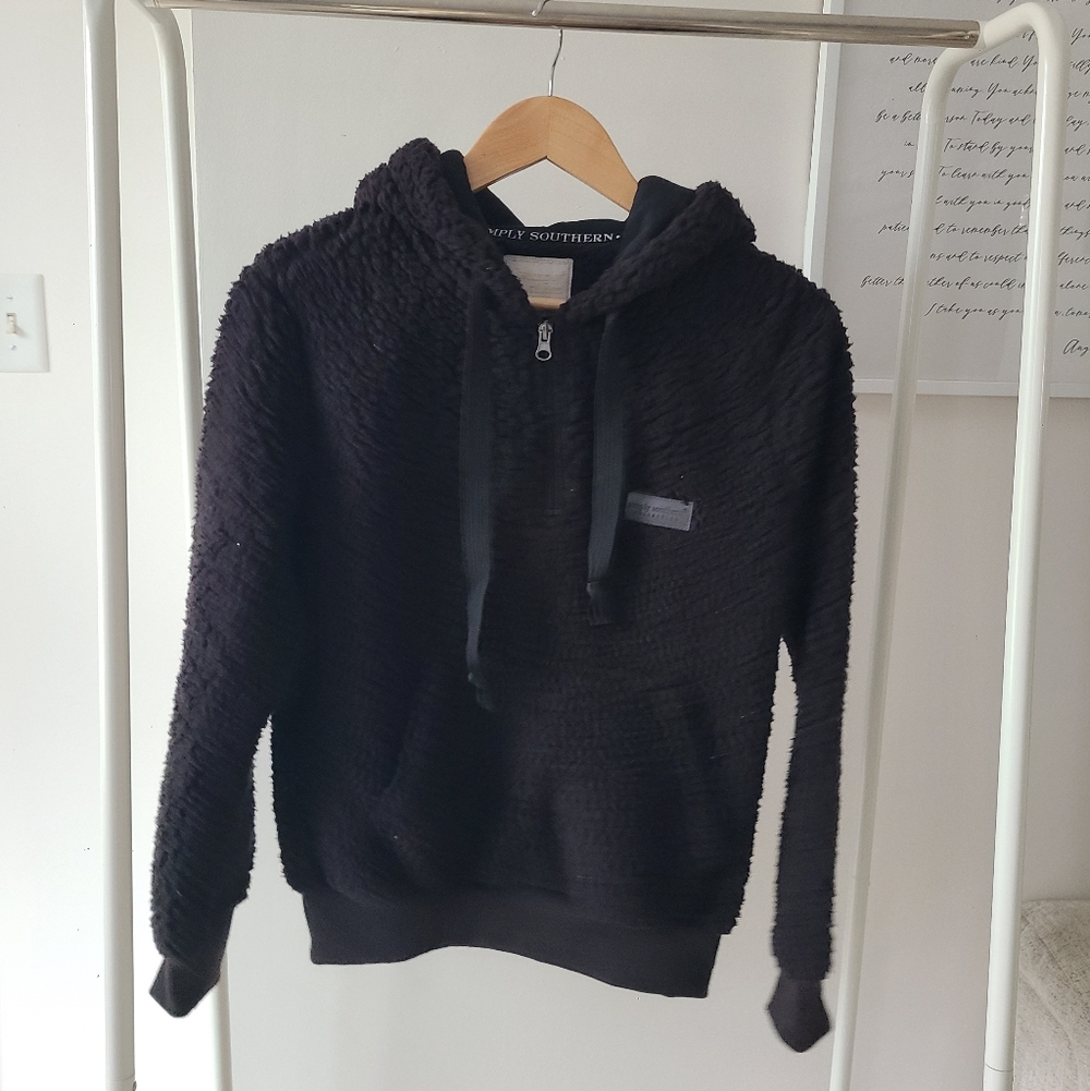 Simply Southern Black Fuzzy Fleece Jacket
